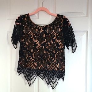 Lace overlay sheer illusion blouse from Express size small
